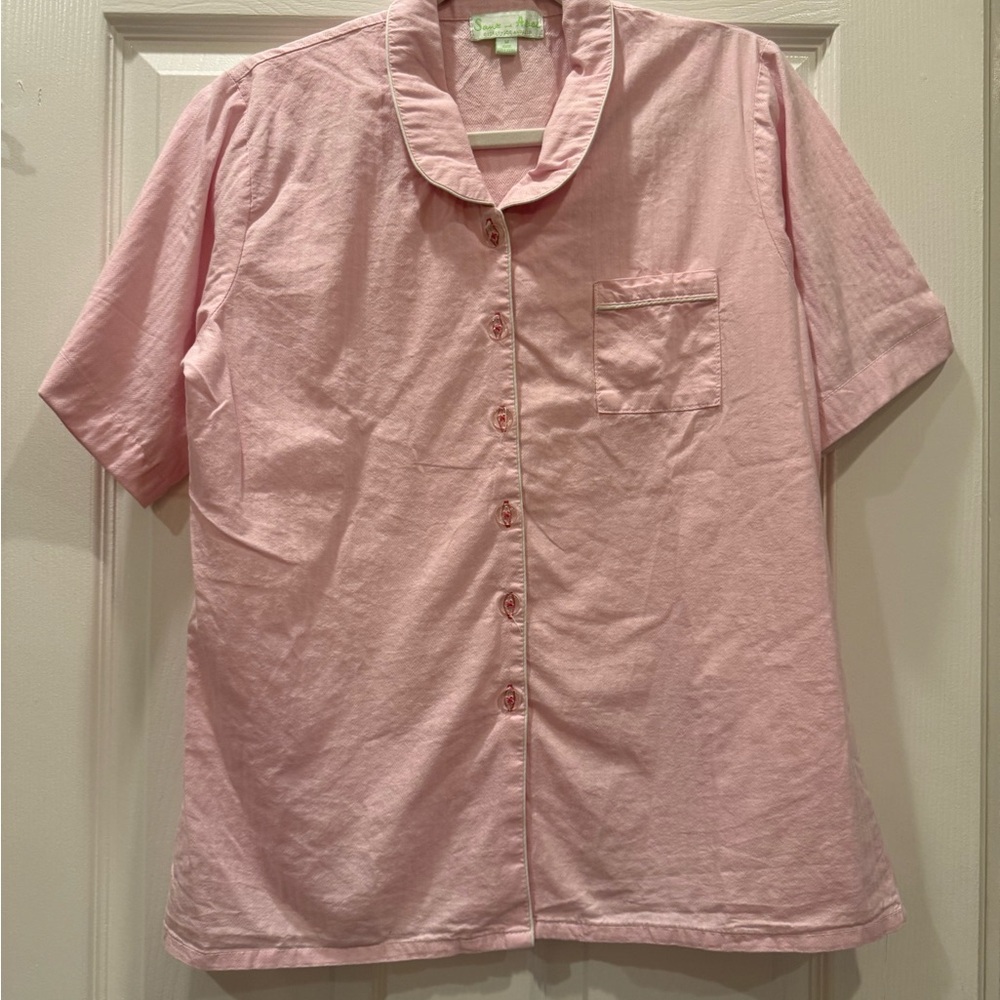 Sant and Abel 100% Cotton Relaxed Short-Sleeve Pink Button-Up Pajama Top